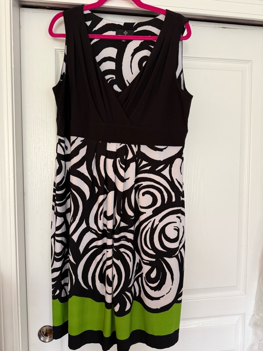 Ronni Nicole Black & White Swirl Midi Dress with Green Band Dress